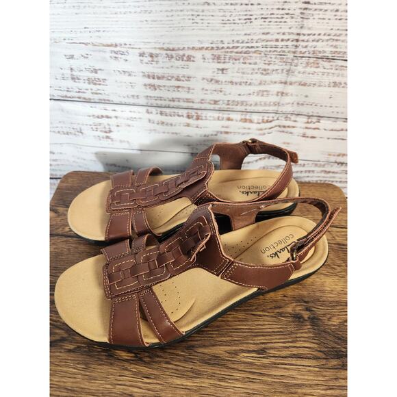 Clarks Laurieann Kay Women's T-strap brown leather sandals size 8W EUC - Picture 3 of 5